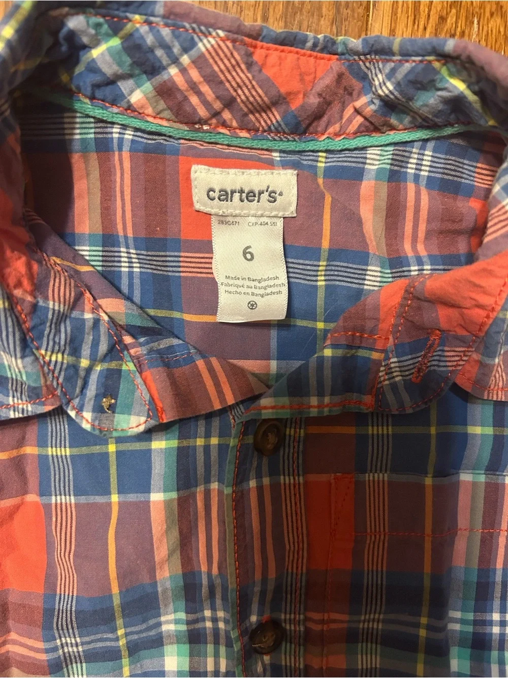 Carter's Blue and Orange Plaid Short-Sleeve Button-Front Shirt